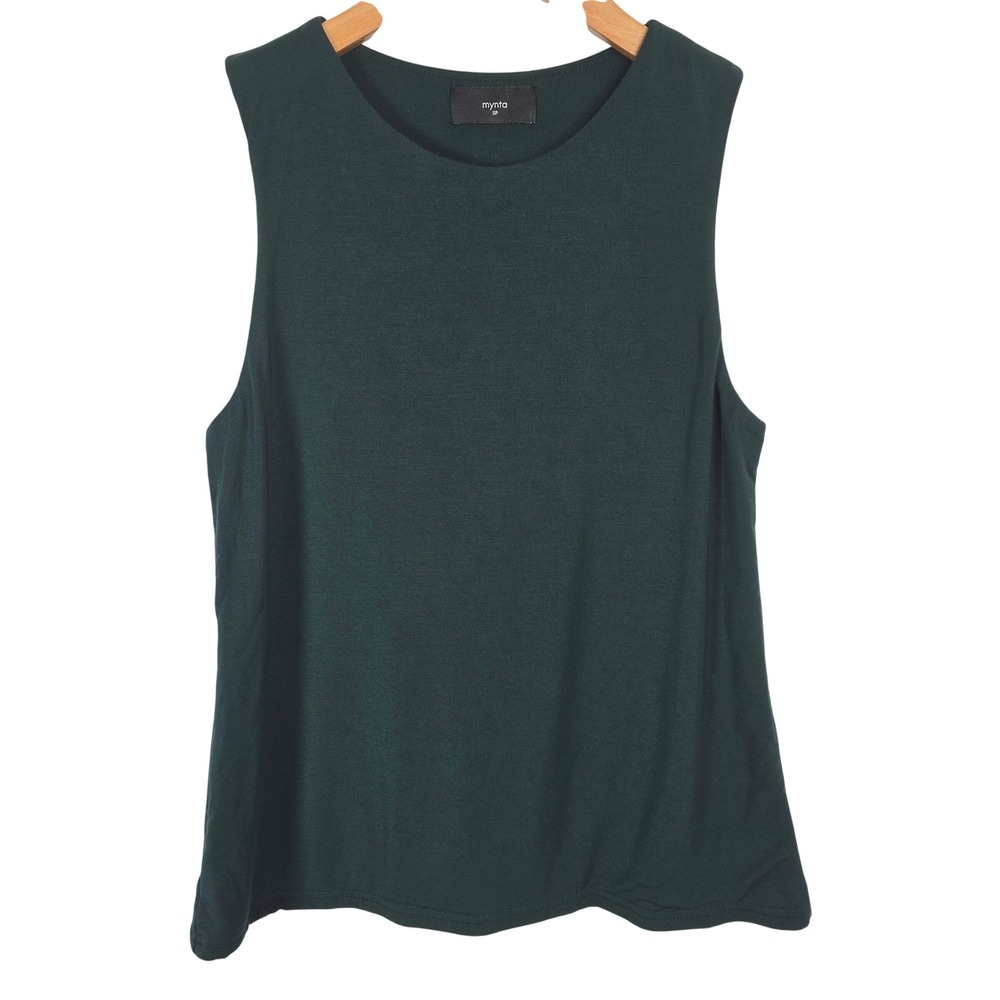Mynta Dark Green Modal Spandex Sleeveless Crew Neck Tank Top SP Minimalist‎